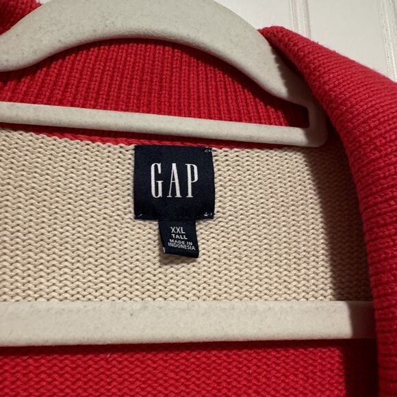 GAP Striped 24/7 Split Hem Polo Sweater Red Cream Cotton Size XXL Tall - Picture 5 of 7